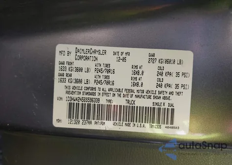 2006 Dodge Dakota Slt z USA, uszkodzony, nr VIN 1D3HW42N56S596339